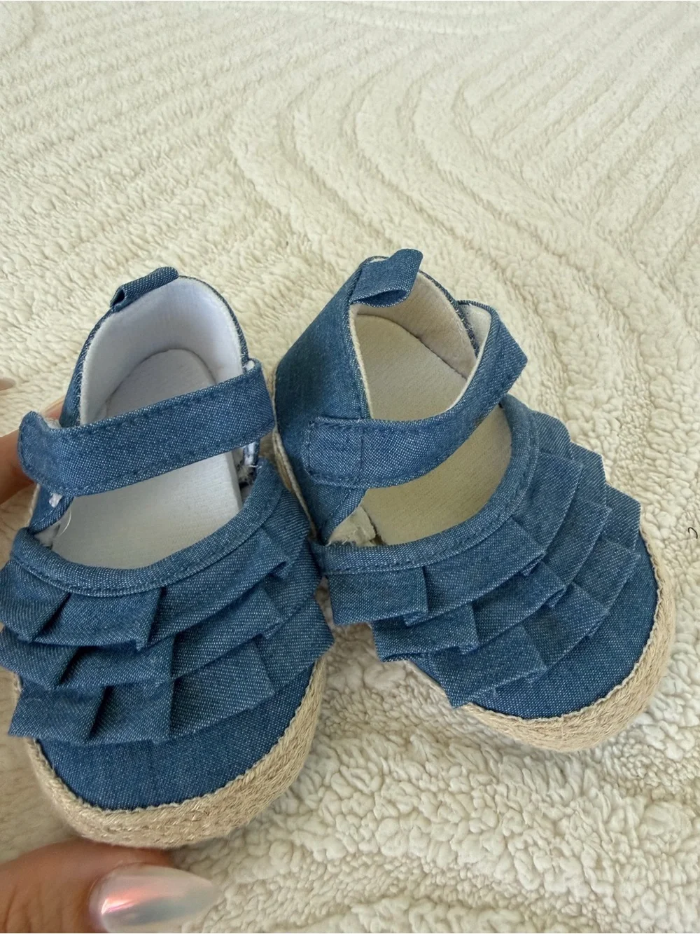 Baby Denim Ruffle Espadrille Mary Jane Shoes- 0-6 M, NEW
